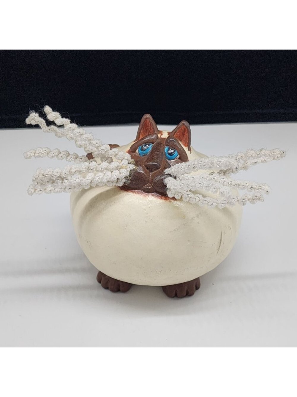 Ceramic Cat Figure Curly Pipe Cleaner Whiskers 5.5" Enesco Vicki Thomas 1997